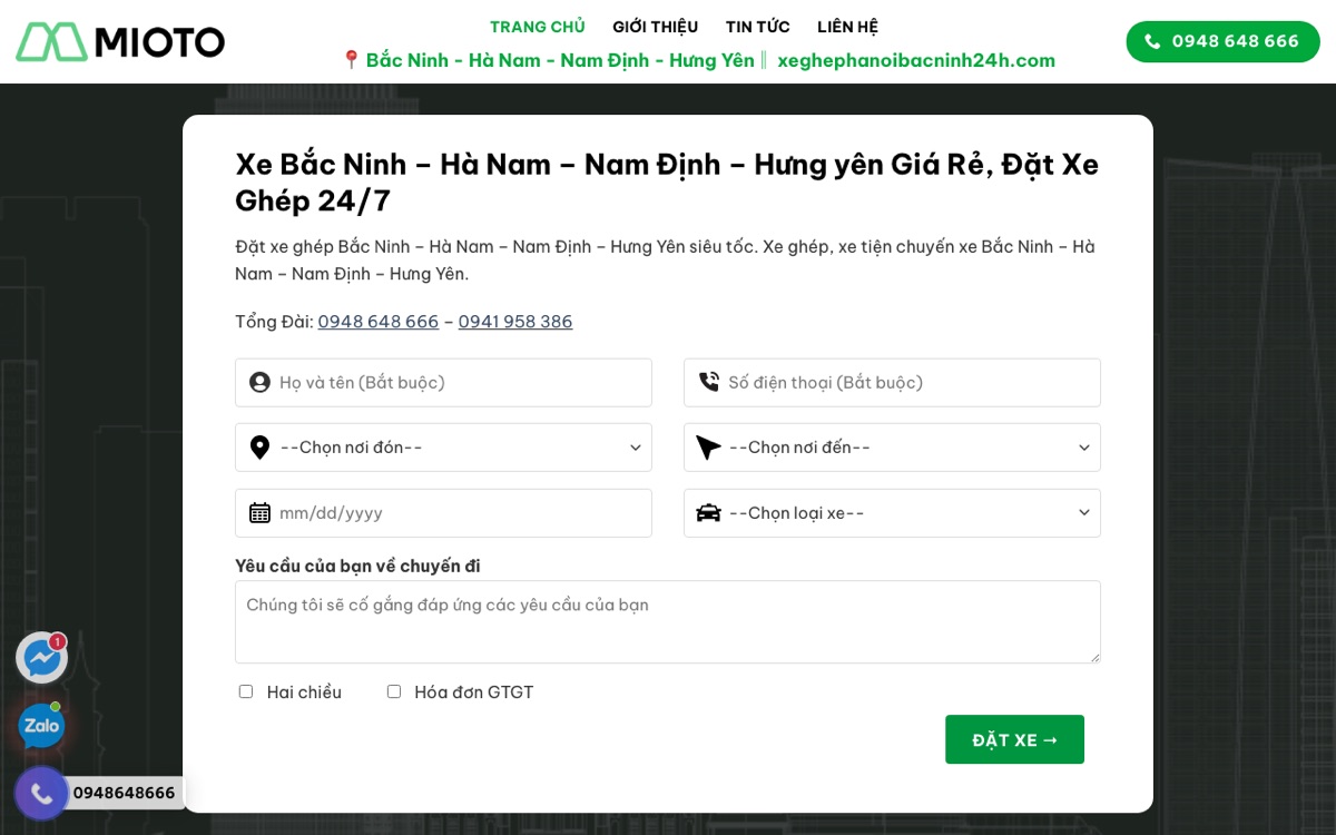 Website Xe Ghép Hà Nội Bắc Ninh 24h